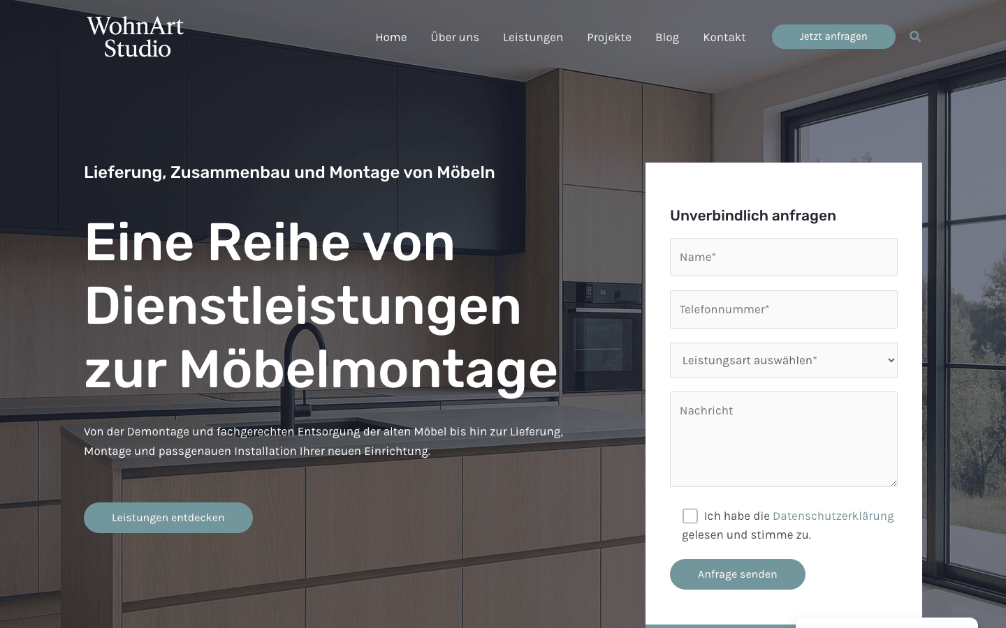 WohnArt Studio — furniture assembly service website homepage